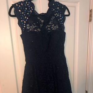 Navy Lace Formal Dress with Bow back